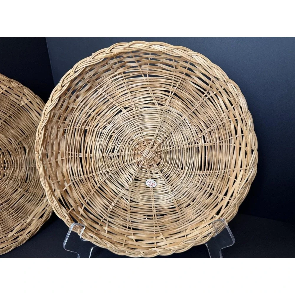 Set of 6 Wicker Rattan Paper Plate Holders Natural Woven Picnic BBQ Cottage